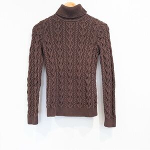 Leo & Nicole Brown Cable Fisherman Knit Turtleneck Sweater Small Preppy Classic